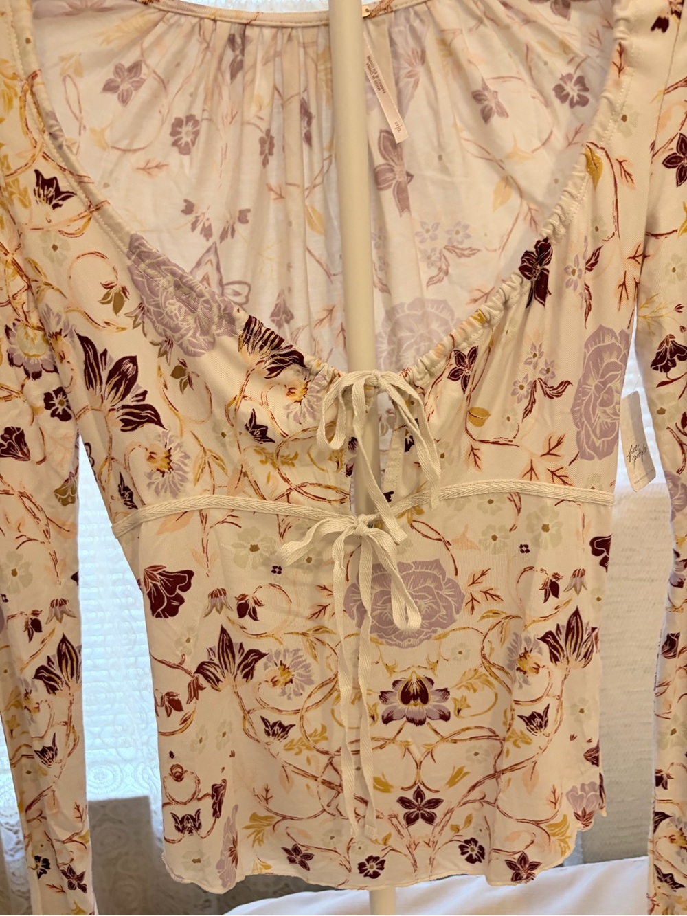 Free People NWT What’s Your Shade Floral Tie Front Long Sleeve Top S